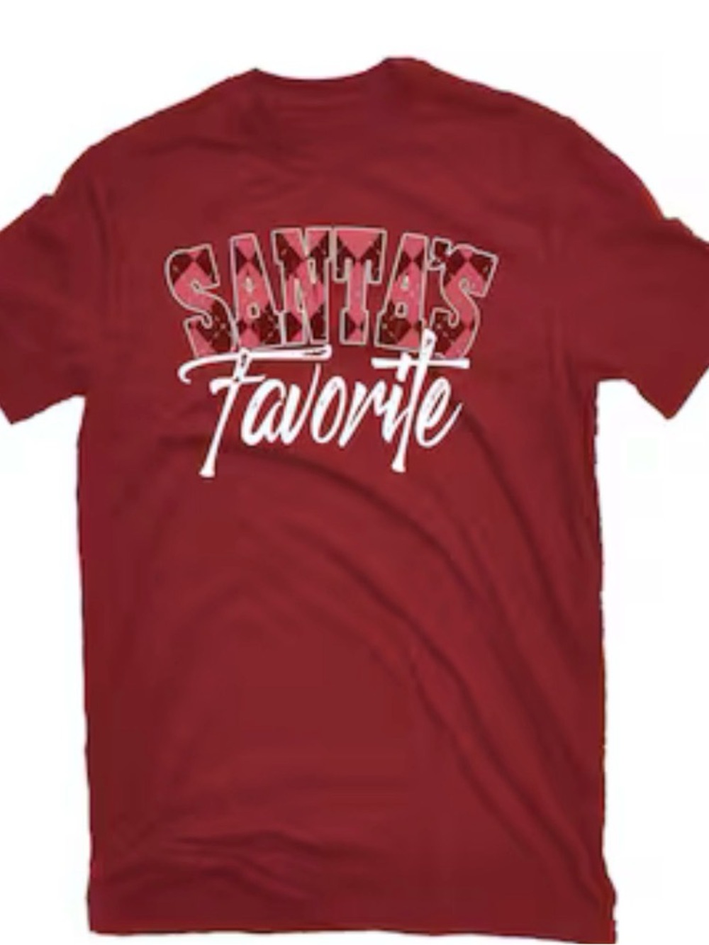 Women's Burgundy 'Santa's Favorite' Short Sleeve Tee - Picture 2 of 7